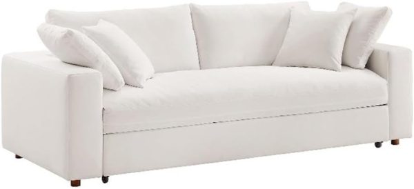 Down Filled Fabric Sleeper Sofa in Pure White