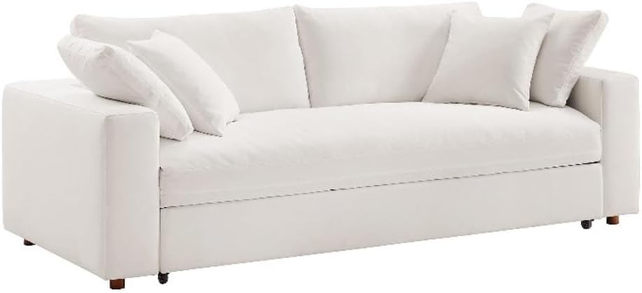 Down Filled Fabric Sleeper Sofa in Pure White