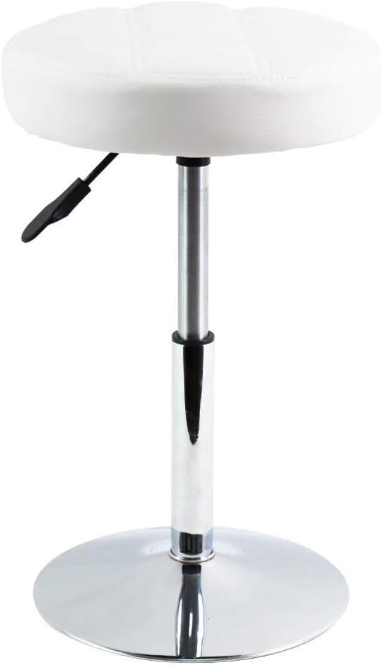 Adjustable Swivel Barstool, White, PU Leather, 32cm Diameter, 220lbs Maximum Load
