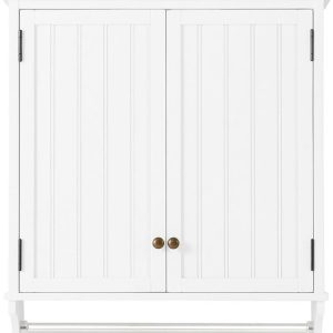 Wall Mounted Bathroom Storage Cabinet with Towel Rod, 27" W x 29" H, 2 Doors, White
