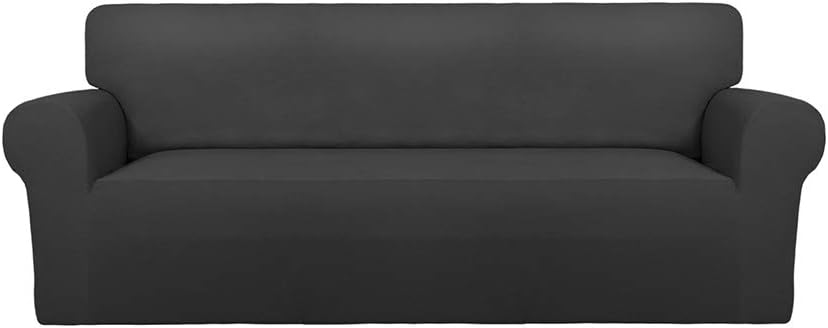 Super Stretch Sofa Slipcover – Spandex Non Slip Soft Couch Sofa Cover, Washable Furniture Protector with Non Skid Foam and Elastic Bottom for Kids, Pets (Sofa, Dark Gray)
