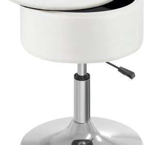 Vanity Stool with Storage, 19" to 23" Height Adjustable PU Leather Vanity Chair, 360° Swivel Makeup Stool with Removeable Tray, Modern Ottoman for Bedroom Bathroom, White