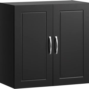Bathroom Kitchen Wall Cabinet, Garage or Laundry Room Wall Storage Cabinet, Bathroom Wall Cabinet, Linen Tower Bath Cabinet, Cabinet with Shelf, Black FRG231-SCH