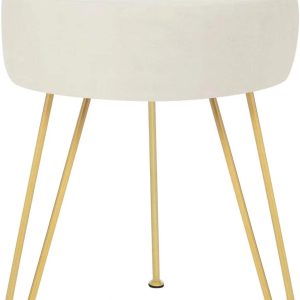 Multifunctional Vanity Stools - Velvet Round Ottoman Modern Dressing Stool -Upholstered Footrest Stool - Side Table Footstool with Golden Metal Leg for Living Room, Bedroom(Beige)