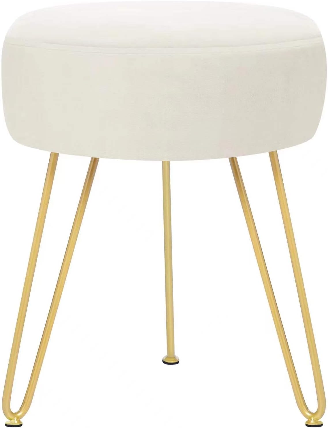 Multifunctional Vanity Stools - Velvet Round Ottoman Modern Dressing Stool -Upholstered Footrest Stool - Side Table Footstool with Golden Metal Leg for Living Room, Bedroom(Beige)