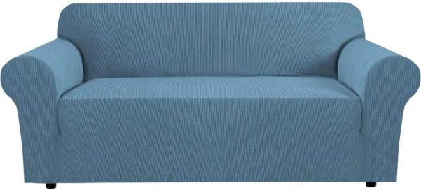 Stretch Slip Covers for Sofas/Couches Sofa Slipcovers for Living Room Couch Cover 3 Cushion Sofa Feature Thick Checked Jacquard Fabric with Elastic Bottom, Sofa Large - Dusty Blue