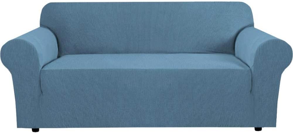 Stretch Slip Covers for Sofas/Couches Sofa Slipcovers for Living Room Couch Cover 3 Cushion Sofa Feature Thick Checked Jacquard Fabric with Elastic Bottom, Sofa Large - Dusty Blue