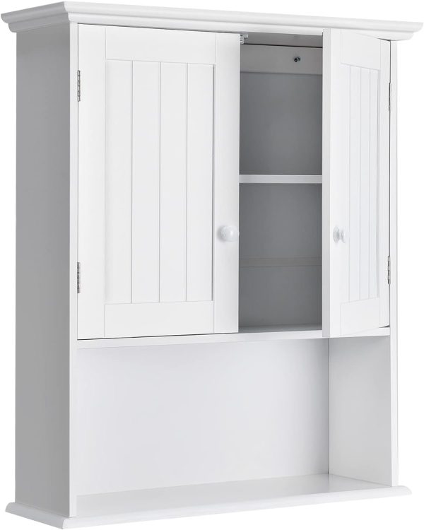 Wall Mount Bathroom Cabinet Wooden Medicine Cabinet Storage Organizer with 2-Doors and 1-Shelf  Wall Cabinet (White)