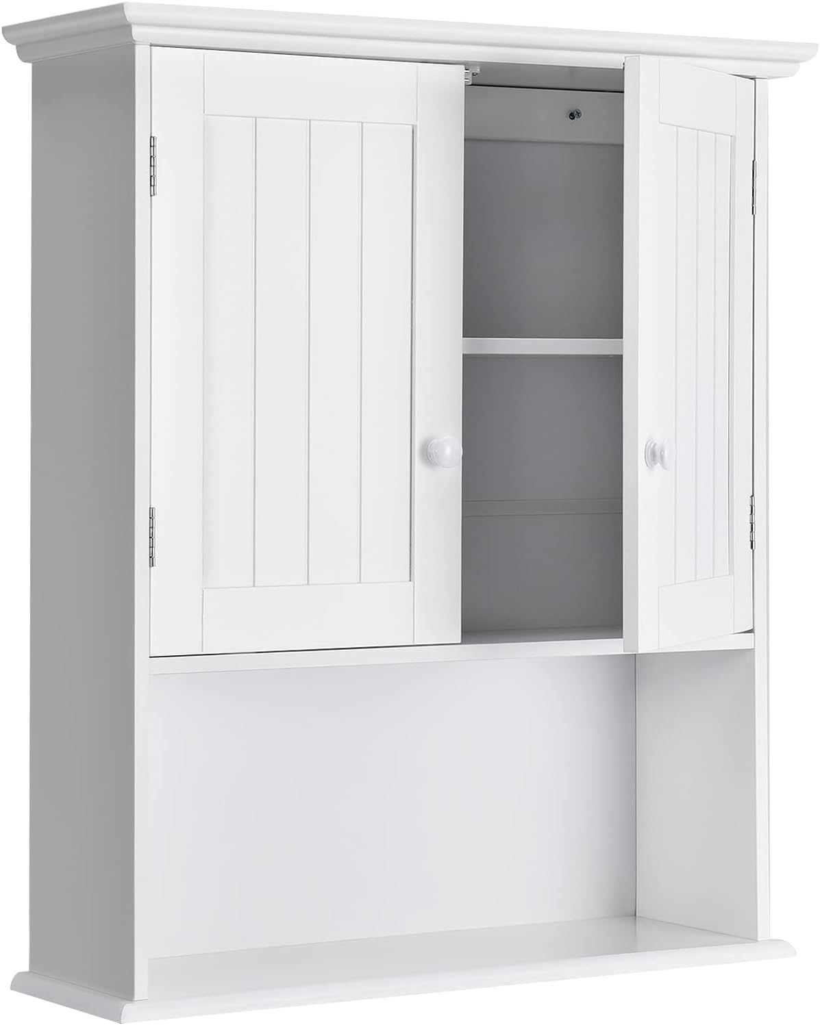 Wall Mount Bathroom Cabinet Wooden Medicine Cabinet Storage Organizer with 2-Doors and 1-Shelf  Wall Cabinet (White)