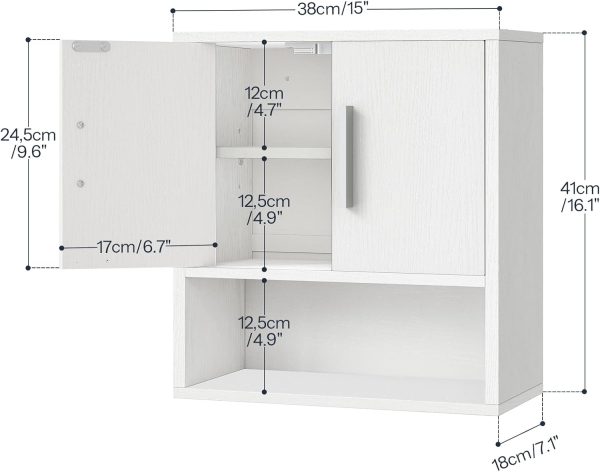 Bathroom Wall Cabinet, Medicine Cabinet, 15 x 7.1 x 16.1Inches, Adjustable Shelf, Over The Toilet Wall Storage Cabinet, for Bathroom, Bedroom, White - Image 2