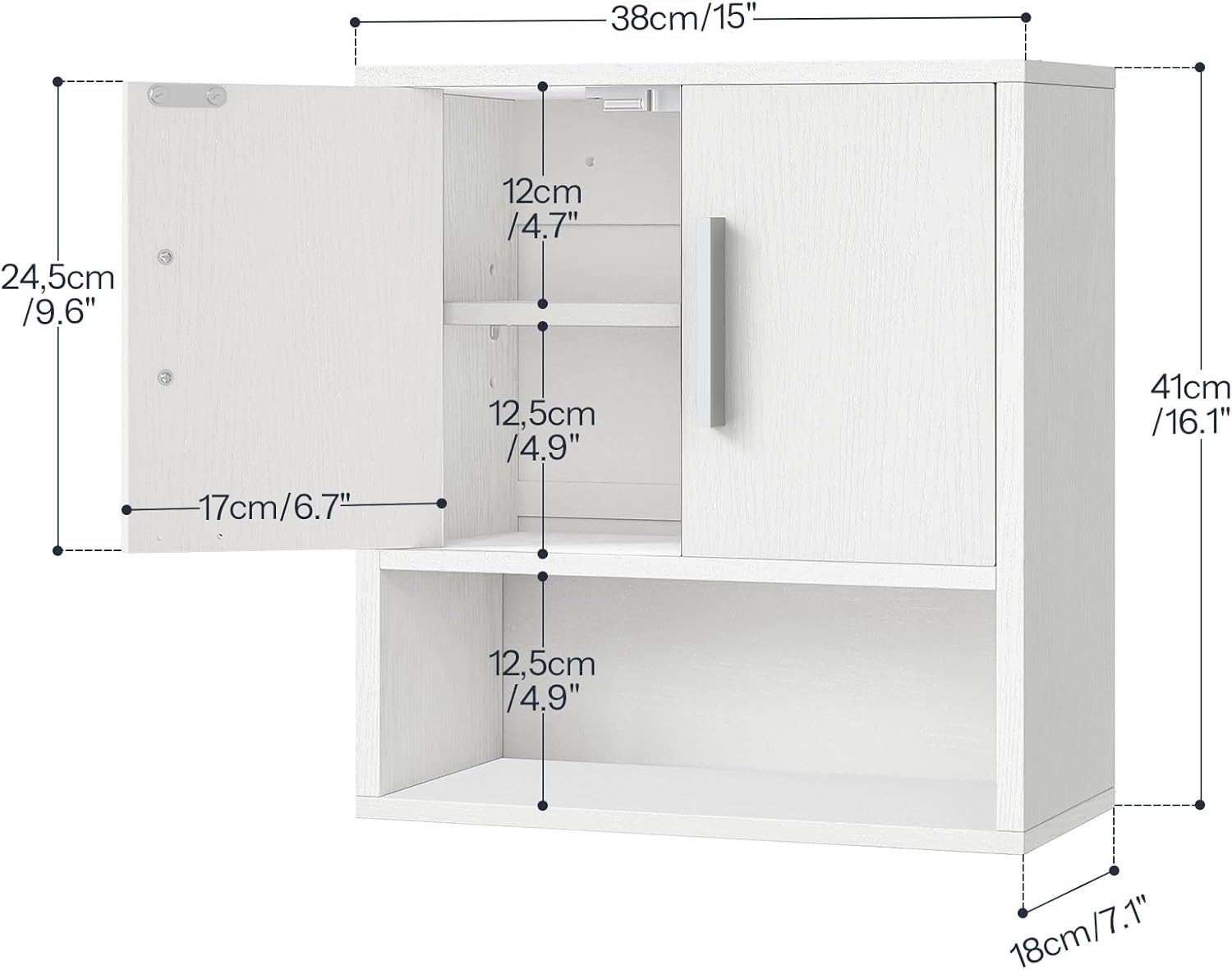 Bathroom Wall Cabinet, Medicine Cabinet, 15 x 7.1 x 16.1Inches, Adjustable Shelf, Over The Toilet Wall Storage Cabinet, for Bathroom, Bedroom, White - Image 2