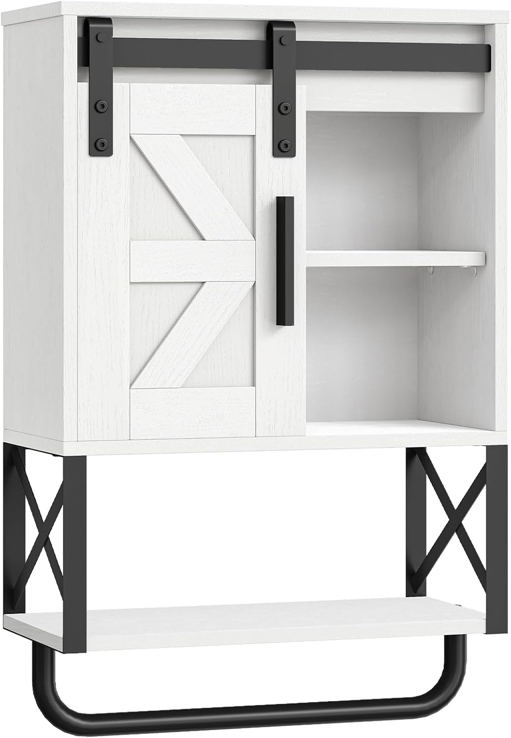 Bathroom Wall Cabinet, Farmhouse Medicine Cabinet with Sliding Barn Door, Adjustable Shelf and Towel Bar, Wall Mounted Storage Cabinet Over The Toilet for Bathroom, Kitchen, Bedroom, White