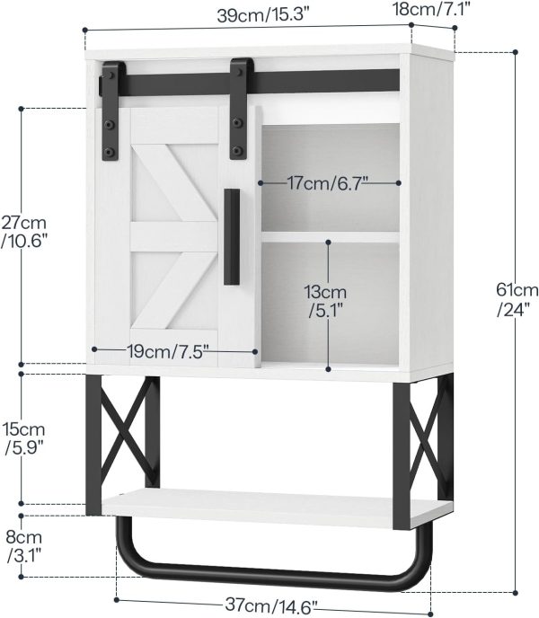 Bathroom Wall Cabinet, Farmhouse Medicine Cabinet with Sliding Barn Door, Adjustable Shelf and Towel Bar, Wall Mounted Storage Cabinet Over The Toilet for Bathroom, Kitchen, Bedroom, White - Image 2