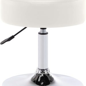 PU Leather Vanity Stool Makeup Stool Vanity Chair Height Adjustable Swivel Stool Round Ottoman White