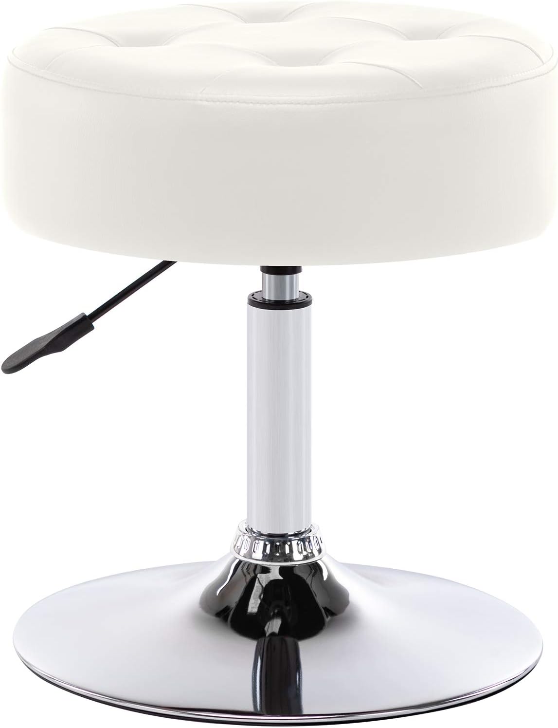 PU Leather Vanity Stool Makeup Stool Vanity Chair Height Adjustable Swivel Stool Round Ottoman White