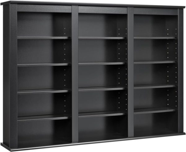 3 Column Display Media Cabinet, Triple Wall Mounted Storage, Black