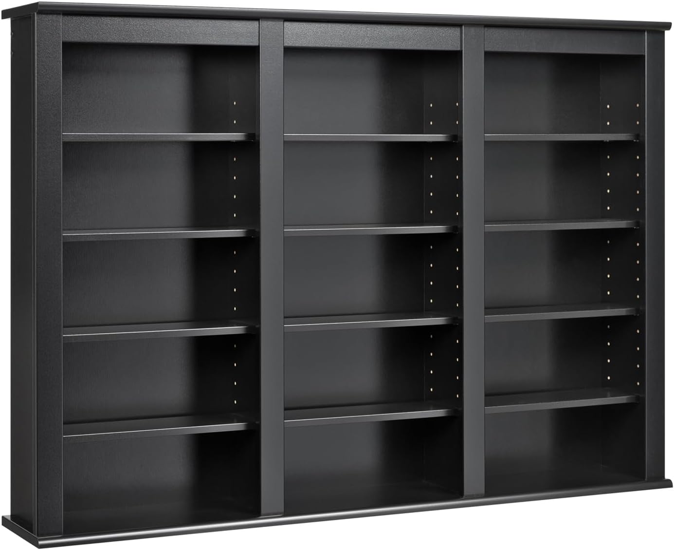 3 Column Display Media Cabinet, Triple Wall Mounted Storage, Black