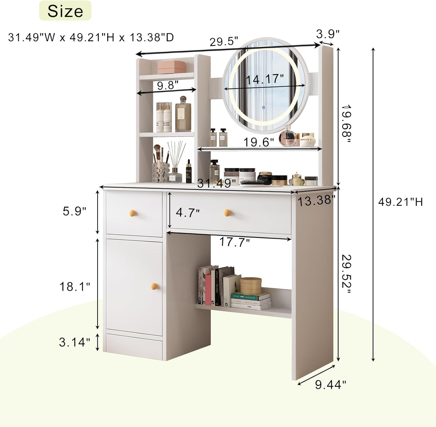 Dressing Table,Makeup Table with Drawers, Vanity Desk with Mirror and led Lights,3 Lighting Mode,Makeup Vanity Desk,Multifunctional Makeup Writing Desk for Bedroom (80CM) - Image 2