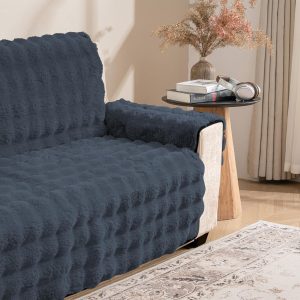 Soft Faux Fur Sofa Cover Thick Shaggy Fuzzy Sectional Couch Cover Non-Slip Plush Sofa Slipcover Furniture Protector for Kids, Pets(Oversized Sofa, NobleGrey-Bubble)