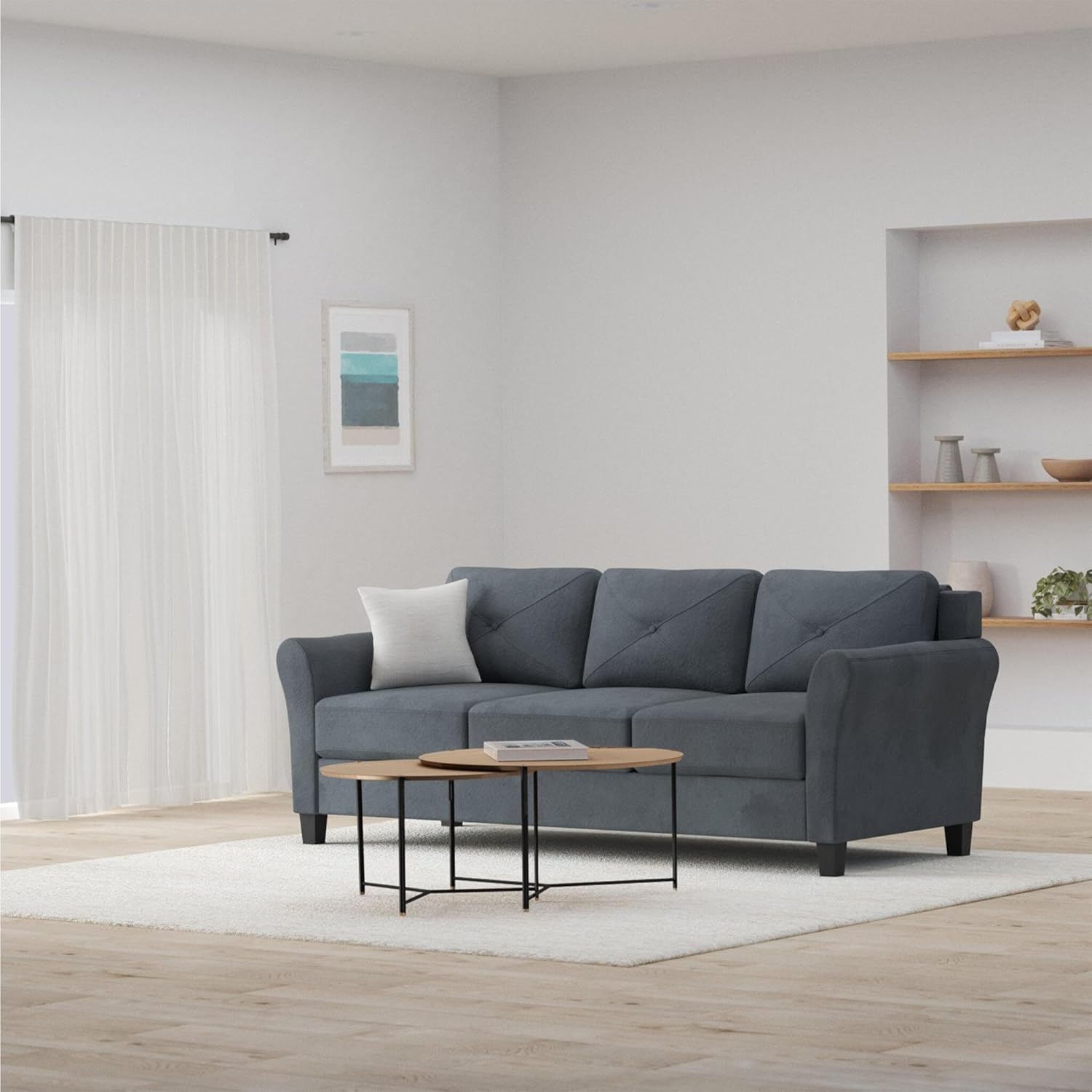 Micro-Fabric Sofa, Dark Grey - Image 2