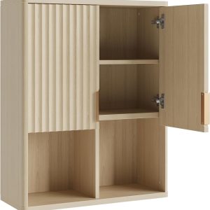 Fluted Bathroom Wall Cabinet Over The Toilet Storage, 23"x 29" Medicine Cabinet with Adjustable Shelf, Laundry Cabinet Wall Mounted and Kitchen Storage Cabinet(Natural Oak)