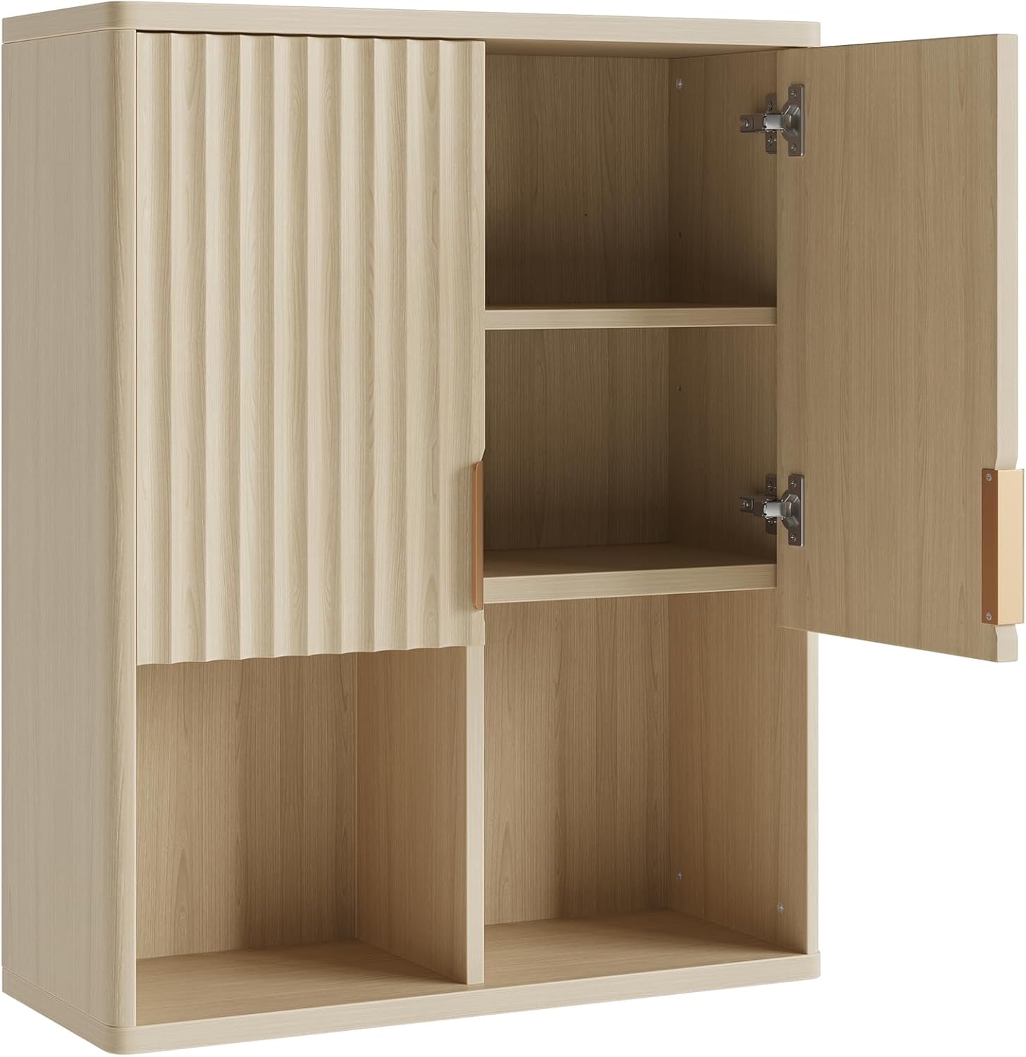 Fluted Bathroom Wall Cabinet Over The Toilet Storage, 23"x 29" Medicine Cabinet with Adjustable Shelf, Laundry Cabinet Wall Mounted and Kitchen Storage Cabinet(Natural Oak)