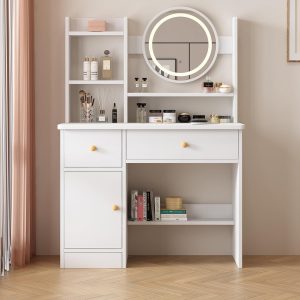 Dressing Table,Makeup Table with Drawers, Vanity Desk with Mirror and led Lights,3 Lighting Mode,Makeup Vanity Desk,Multifunctional Makeup Writing Desk for Bedroom (80CM)