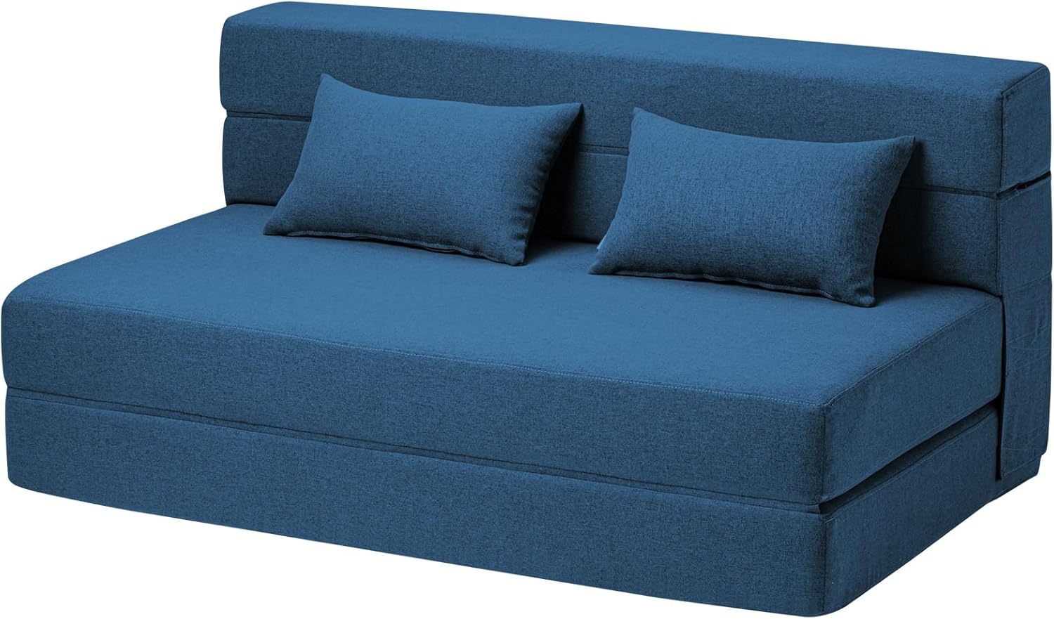 Convertible Folding Sofa Bed - Chair Bed Sleeper with Pillow, Modern Linen Fabric Fold Out & Futon Couch, Foldable Mattress for Living Room/Dorm/Guest Use/Home Office, Full Size, Navy Blue