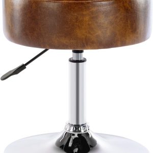 Faux Leather Vanity Chair, Swivel Makeup Stool Living Room Chair Upholstered Round Ottoman Stool Chair for Bedroom Entryway, Yellowish Brown