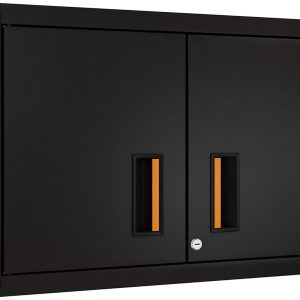 Ready-to-Assemble Floating Garage Storage Cabinet - Wall Mount Garage Cabinet w/Lockable 2 Doors, 44 lbs Shelf Capacity, Removable Shelf, Small Steel Metal Cabinet(Black)