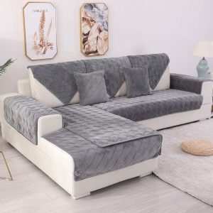 Sofa Cover, Velvet Couch Cover Anti-Slip Sectional Couch Covers Sofa Slipcover for Dogs Cats Pet Love Seat Recliner Armrest Backrest Cover Corporate Grey 28''x28''(Only 2 Pieces/Not All Set)
