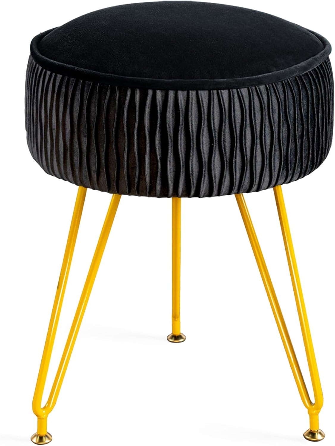 Vanity Stool for Makeup Room Bedroom, Modern Multifunctional Vanity Stools Chair Round Ottoman Velvet Upholstered Seated Foot Rest Dressing Stool with Golden Leg, Side Table End Table, Black