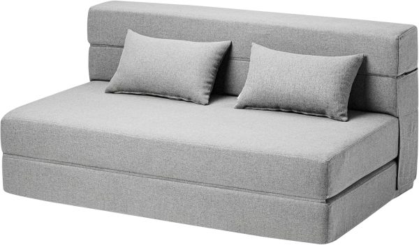 Convertible Folding Sofa Bed - Chair Bed Sleeper with Pillow, Modern Linen Fabric Fold Out & Futon Couch, Foldable Mattress for Living Room/Dorm/Guest Use/Home Office, Full Size, Light Gray