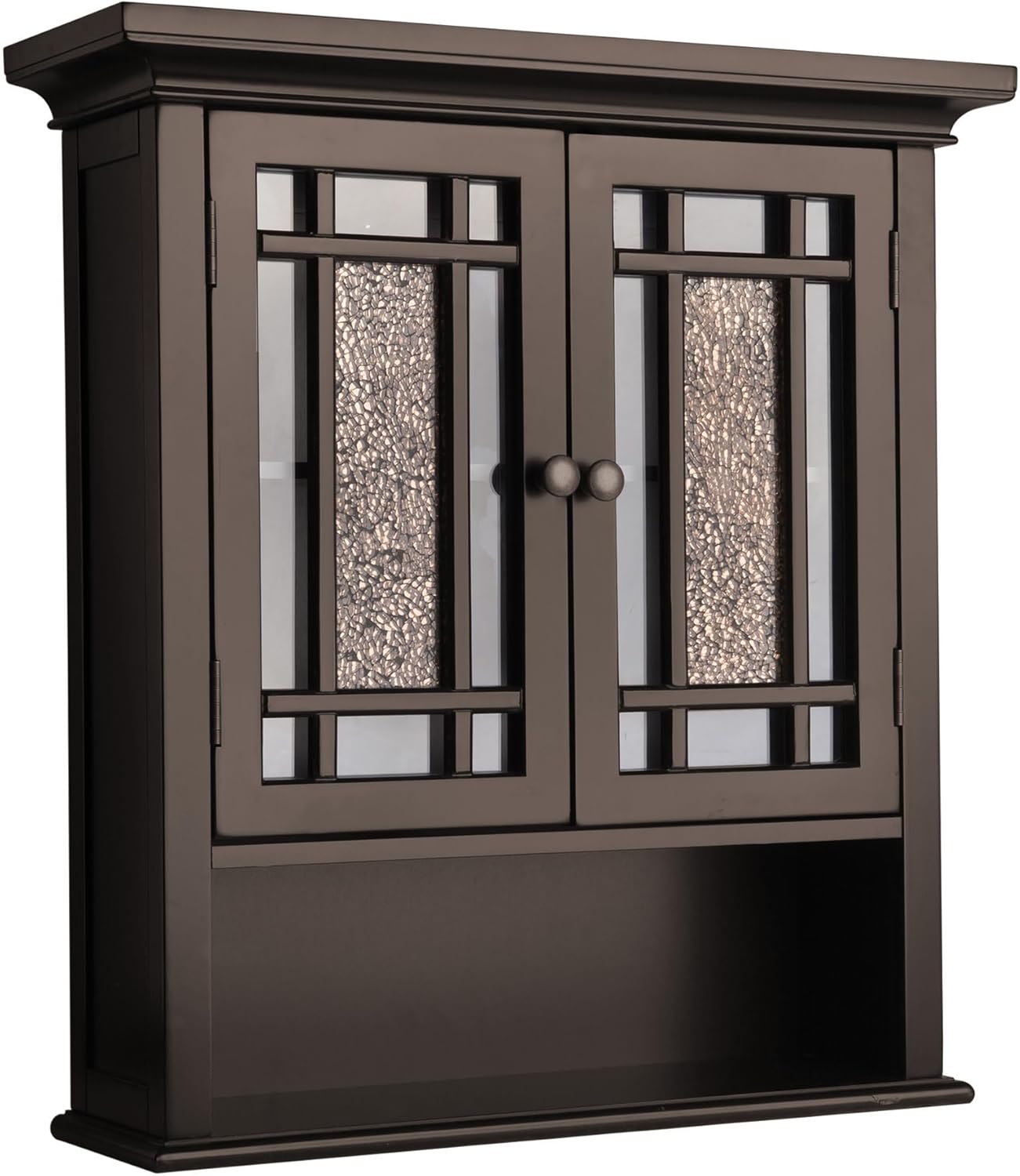Over The Toilet Removable Wall Medicine Cabinet with 1 Fixed and 1 Adjustable Shelves 3 Storage Spaces 2 Glass Mosaic Doors and Rubbed Bronze-Finished Knobs, Dark Espresso