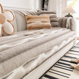 Faux Fur Gradient Color Sofa Cover Coffee Ombre Thick Soft Sectional Couch Covers Fluffy Plush Fuzzy Anti-Slip Sofa Slipcover Washable Furniture Protector (Light Coffee,36''x36'')