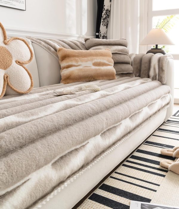 Faux Fur Gradient Color Sofa Cover Coffee Ombre Thick Soft Sectional Couch Covers Fluffy Plush Fuzzy Anti-Slip Sofa Slipcover Washable Furniture Protector (Light Coffee,36''x36'')