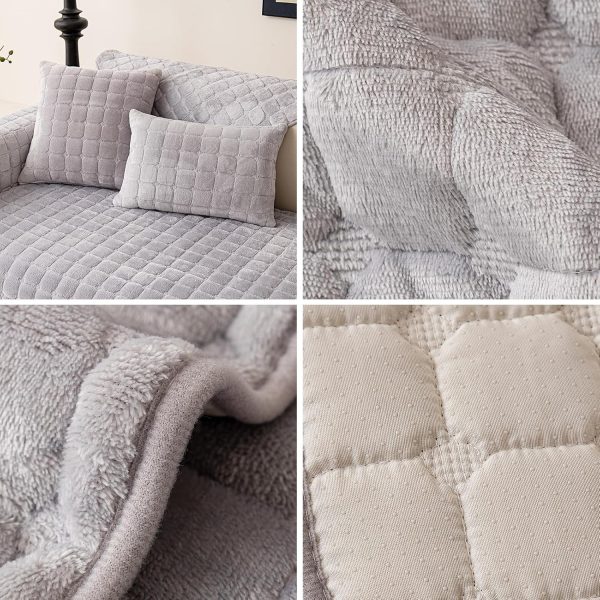 Velvet Couch Cover,Faux Fur Couch Cover,Washable Plush Couch Cover,Anti Silp Plush Sofa Cover,Furniture Protector for Pets(Light Grey,36"x63"/Loveseat Sofa Cover) - Image 2