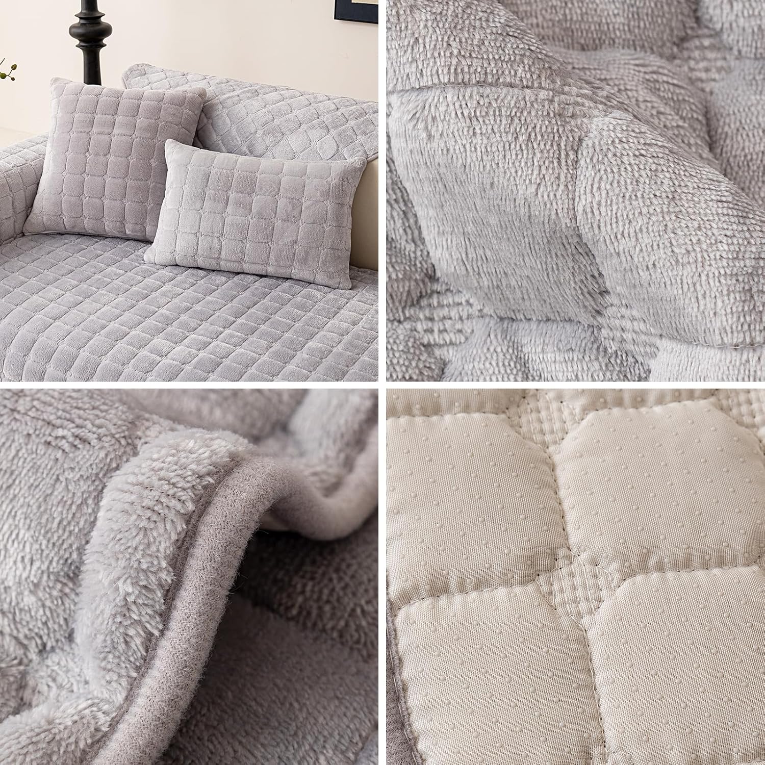 Velvet Couch Cover,Faux Fur Couch Cover,Washable Plush Couch Cover,Anti Silp Plush Sofa Cover,Furniture Protector for Pets(Light Grey,36"x63"/Loveseat Sofa Cover) - Image 2