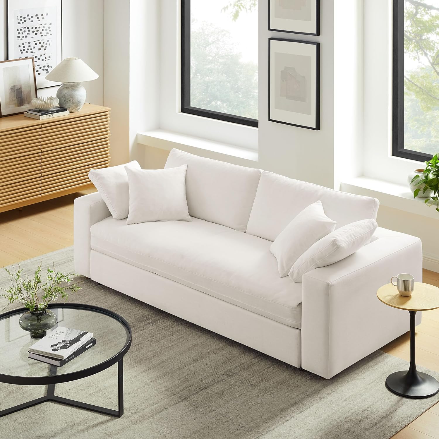 Down Filled Fabric Sleeper Sofa in Pure White - Image 2