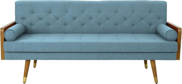 Mid Century Modern Tufted Fabric Sofa, Blue