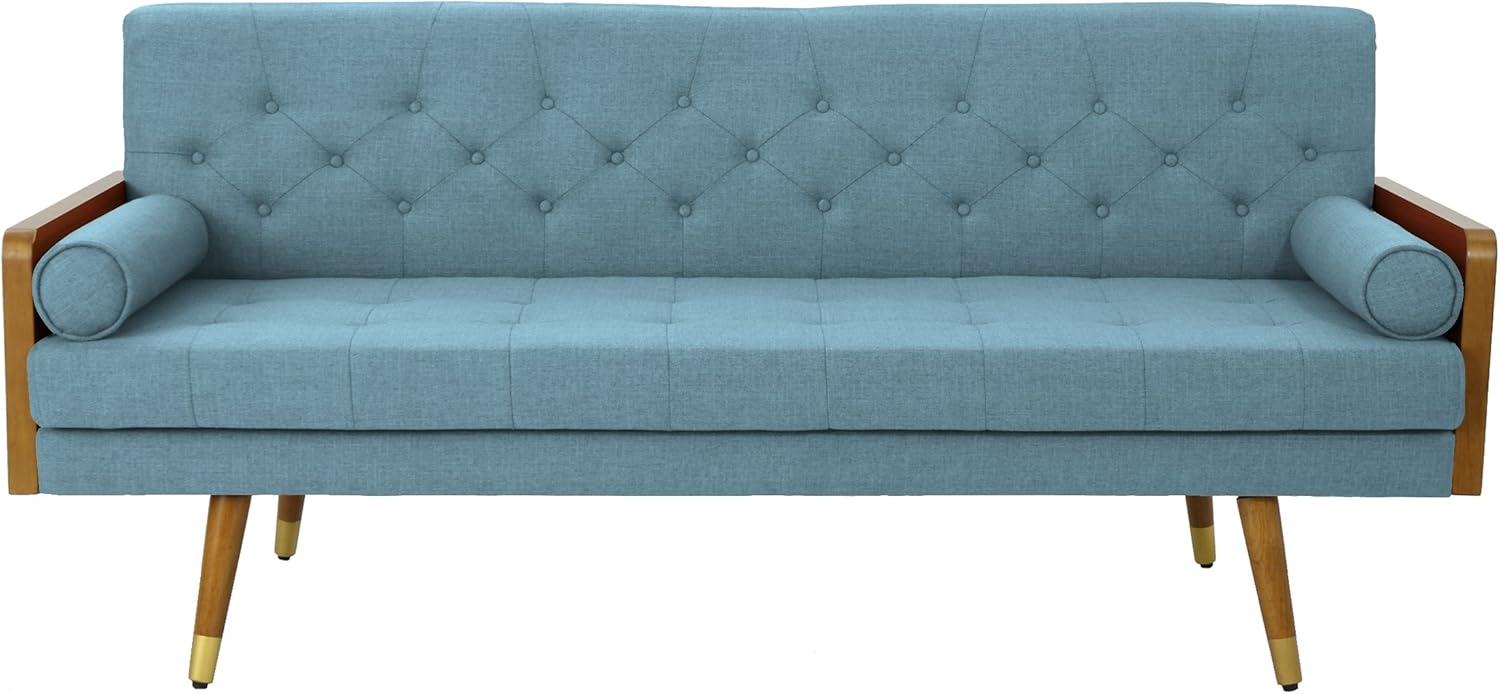 Mid Century Modern Tufted Fabric Sofa, Blue