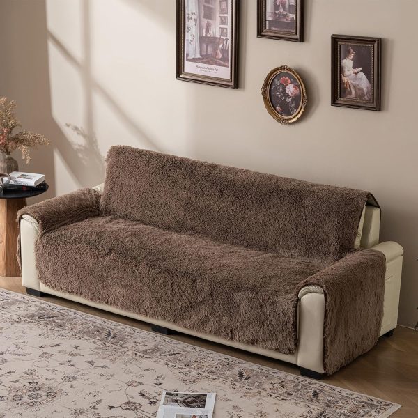 Plush Couch Cover for Sofa and Furniture, Water Resistant Slipcover, Non-Slip, Easy-to-Install, Prefect for Kids,Dogs,Cats.(Brown, Oversized Sofa)