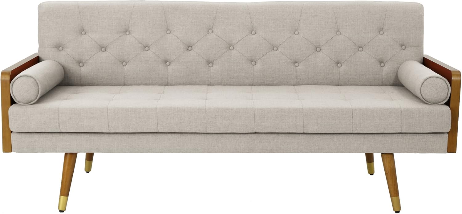 Mid Century Modern Tufted Fabric Sofa, Beige