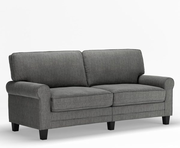 78" Rolled Arm Sofa, Easy Care Polyester, Soft Pillow Back, Pocket Coil Seat Cushions, Removable Covers, Loveseat or Couch for Small Spaces, Living Rooms or Bedrooms, Gray