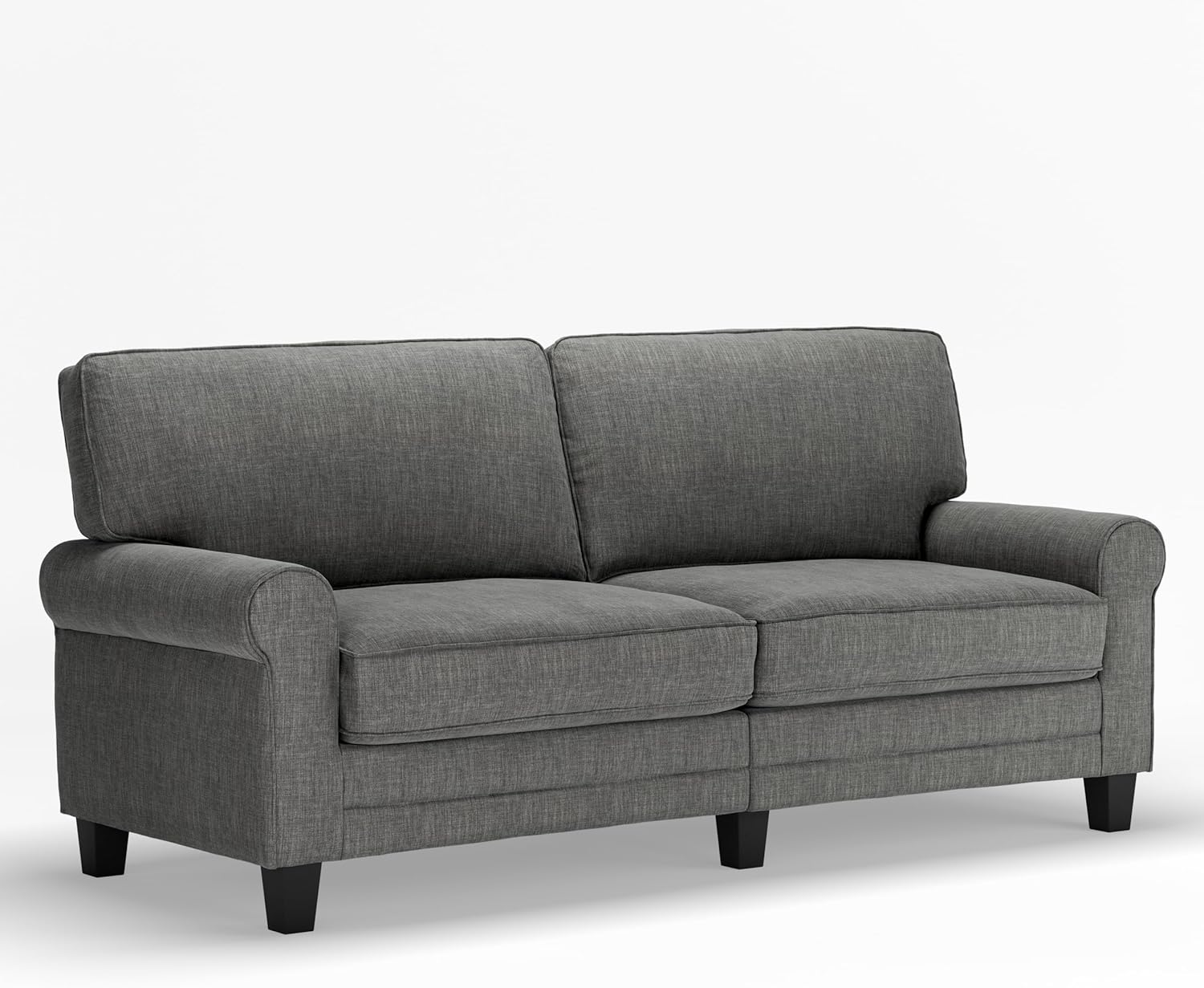 78" Rolled Arm Sofa, Easy Care Polyester, Soft Pillow Back, Pocket Coil Seat Cushions, Removable Covers, Loveseat or Couch for Small Spaces, Living Rooms or Bedrooms, Gray