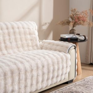 Soft Faux Fur Sofa Cover Thick Shaggy Fuzzy Sectional Couch Cover Non-Slip Plush Sofa Slipcover Furniture Protector for Kids, Pets(Oversized Sofa, White-Bubble)