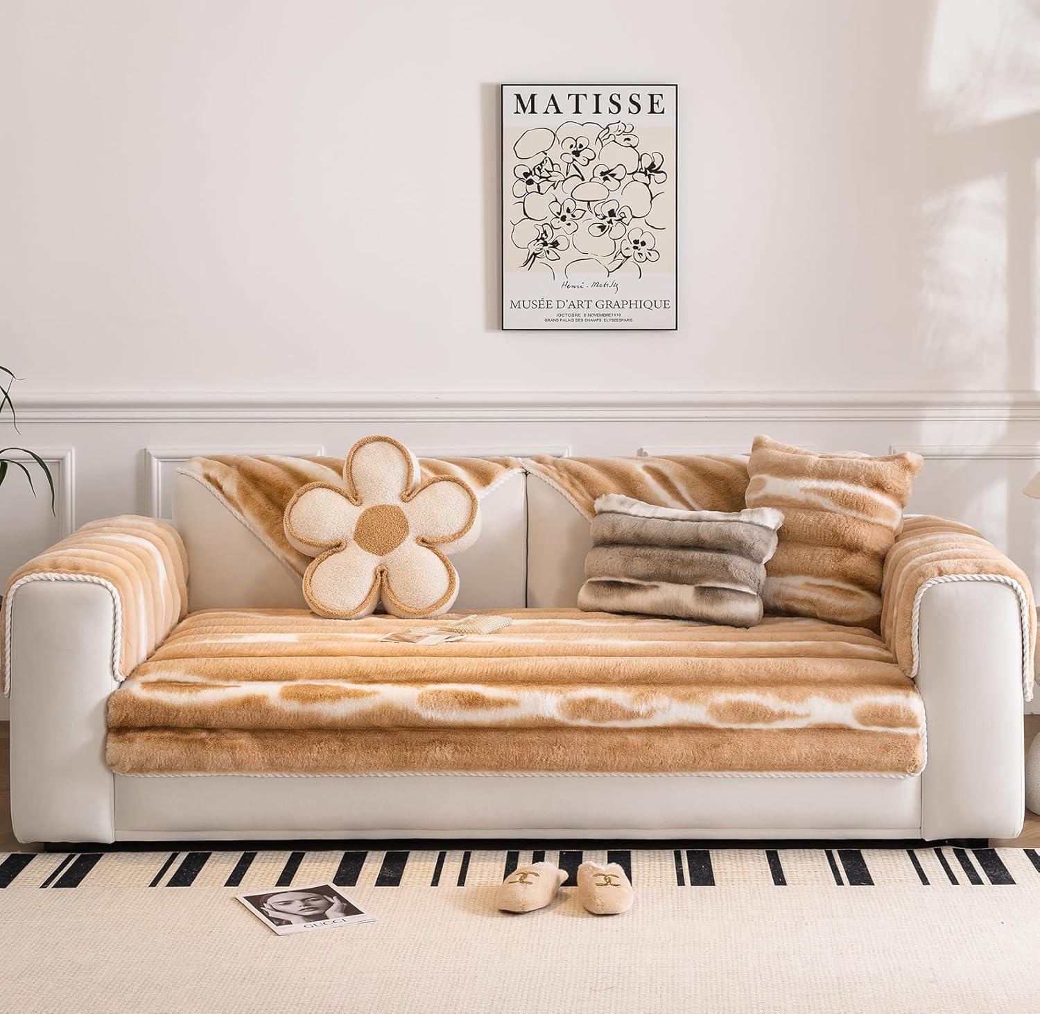 Faux Fur Gradient Color Sofa Cover Orange Ombre Thick Soft Sectional Couch Covers Fluffy Plush Fuzzy Anti-Slip Sofa Slipcover Washable Furniture Protector (Orange,36''x36'') - Image 2