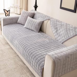 Velvet Couch Cover,Faux Fur Couch Cover,Washable Plush Couch Cover,Anti Silp Plush Sofa Cover,Furniture Protector for Pets(Light Grey,36"x63"/Loveseat Sofa Cover)