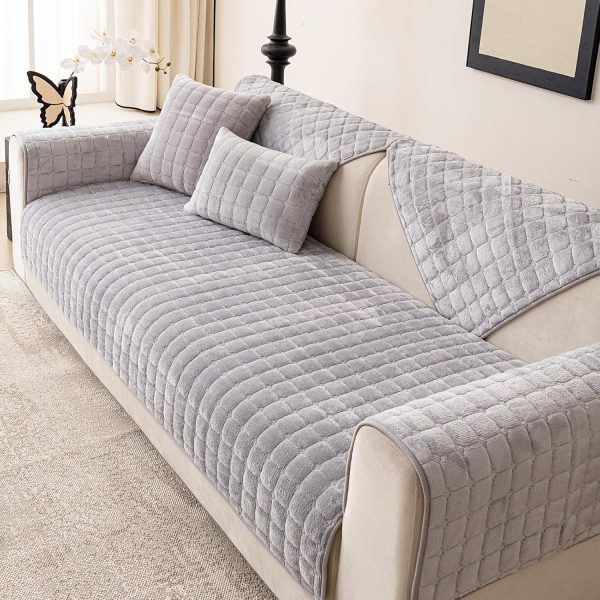 Velvet Couch Cover,Faux Fur Couch Cover,Washable Plush Couch Cover,Anti Silp Plush Sofa Cover,Furniture Protector for Pets(Light Grey,36"x63"/Loveseat Sofa Cover)